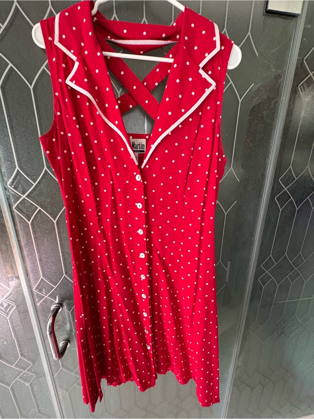 Sheri Martin Red Polka Dot Button-Front Dress with White Trim
